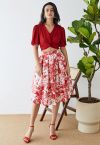 Tropical Groove Jacquard Pleated Midi Skirt in Red