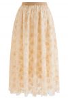 3D Dotted Butterfly Double-Layered Mesh Skirt in Light Tan