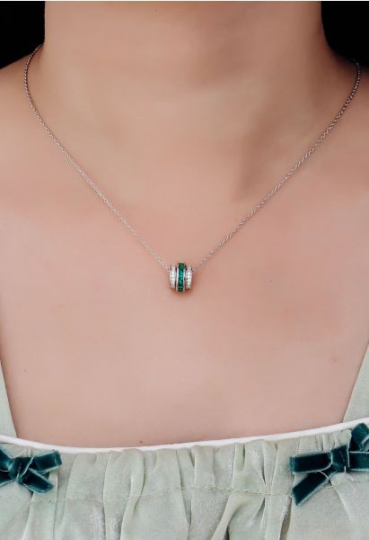 Hollow Round Emerald Gem Necklace