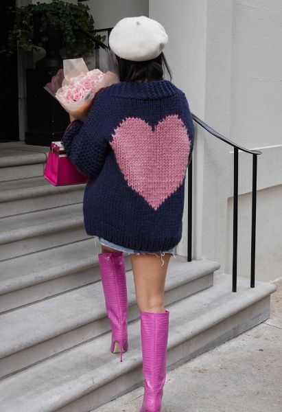 Key to My Heart Hand Knit Chunky Cardigan in Navy