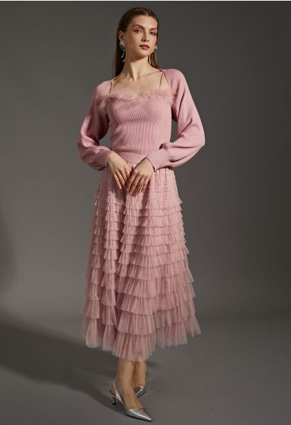 Swan Cloud Midi Skirt in Pink