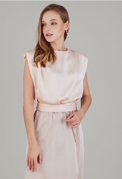 Satin Tie Back Sleeveless Top in Pink