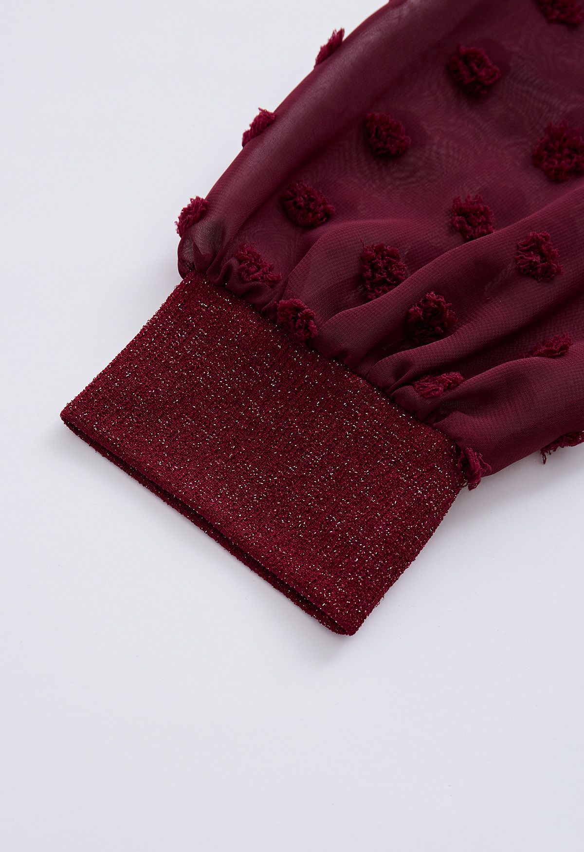 Sweetheart Neck Ruched Spliced Shimmer Top in Burgundy