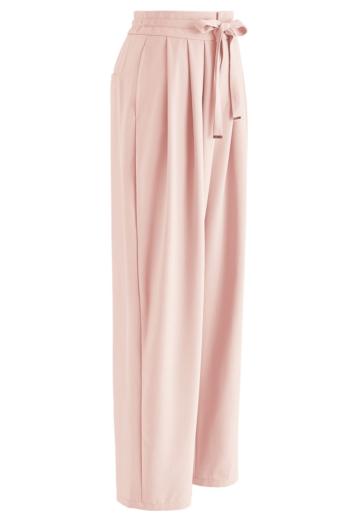 Pleated Detail Drawstring Waist Wide-Leg Pants in Pink