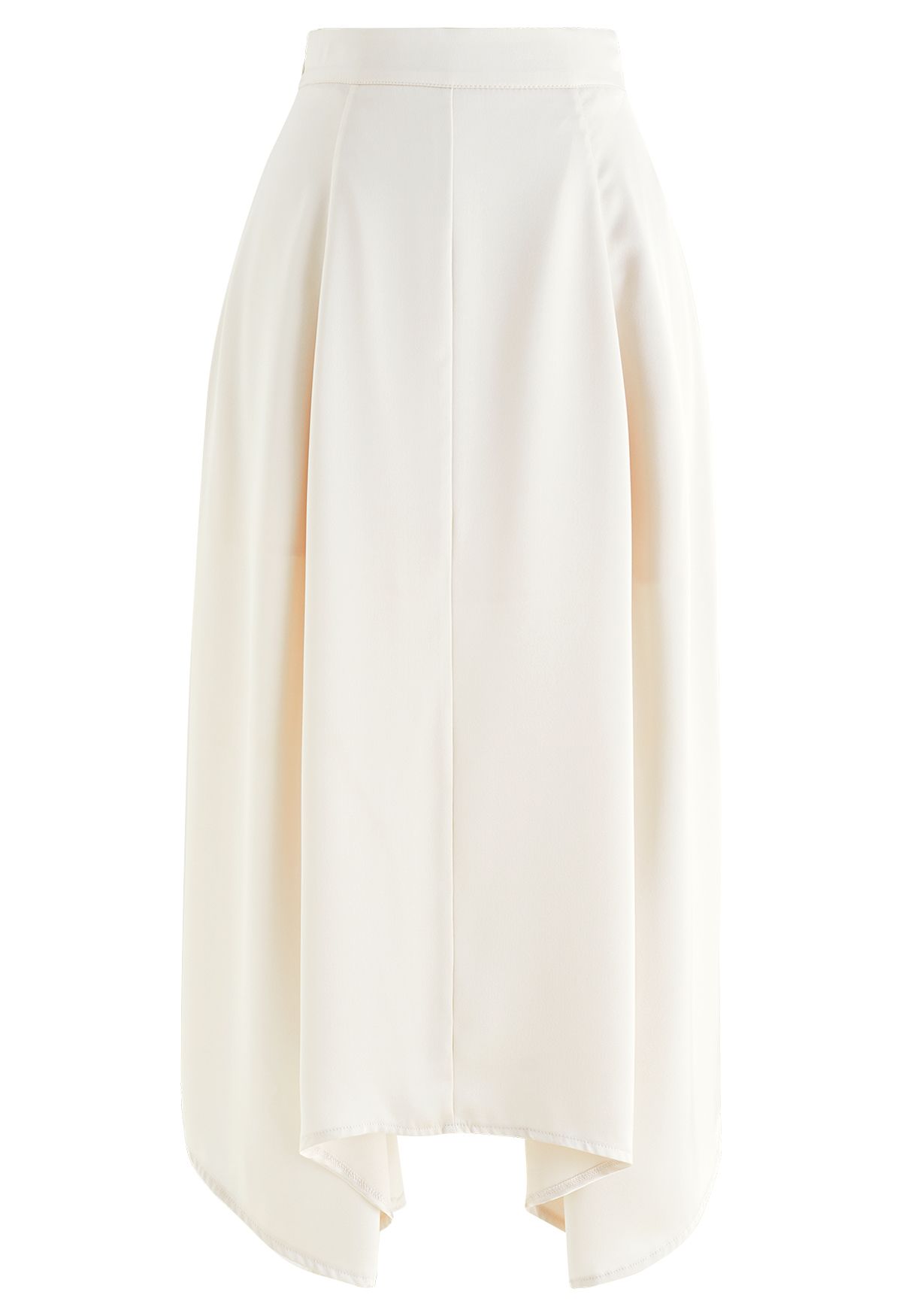 Asymmetric Hem Double Slit Satin Skirt in Cream