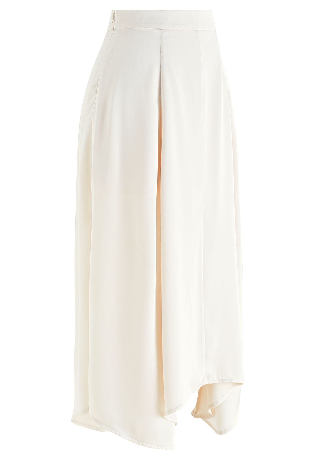 Asymmetric Hem Double Slit Satin Skirt in Cream