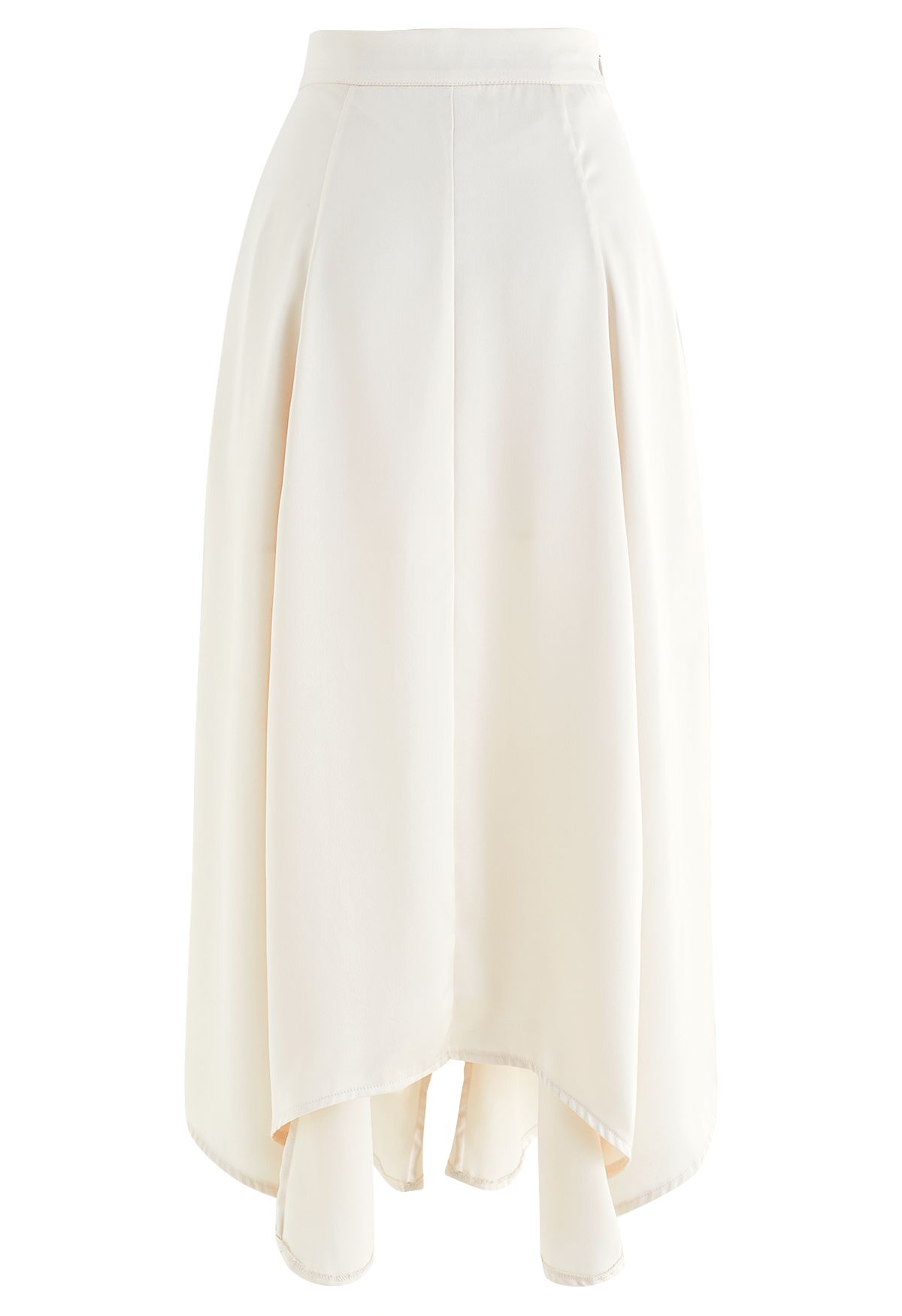 Asymmetric Hem Double Slit Satin Skirt in Cream