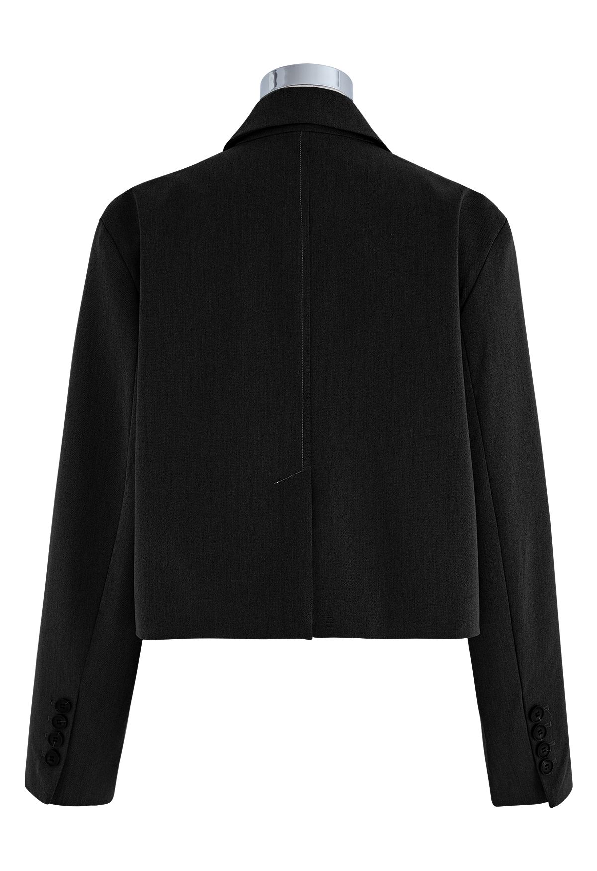 Peaked Lapel Flap Pocket Cropped Blazer in Black