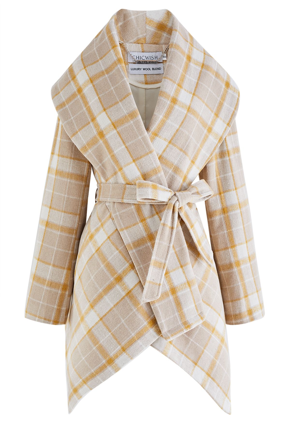 Plaid Pattern Rabato Coat in Camel