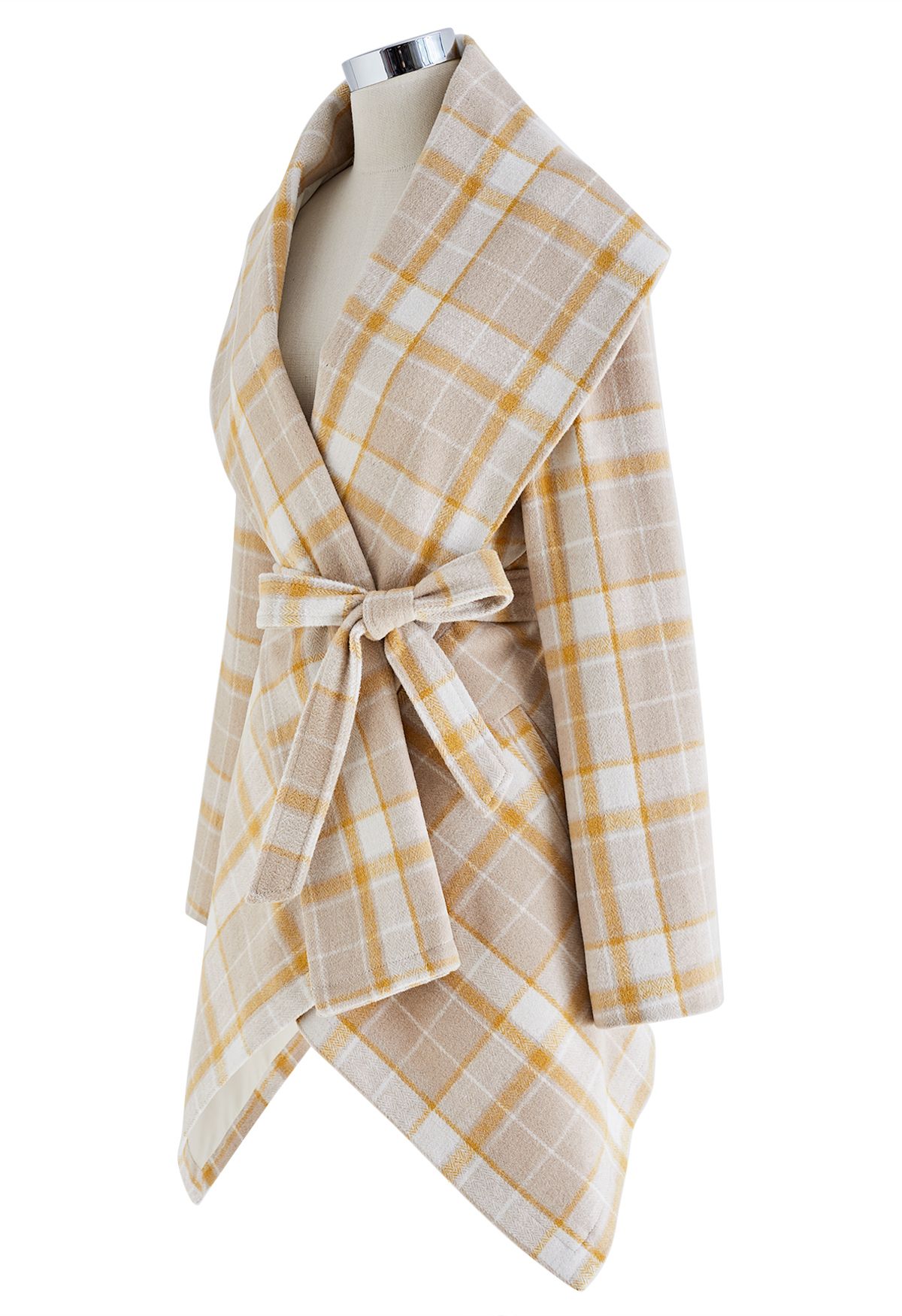 Plaid Pattern Rabato Coat in Camel