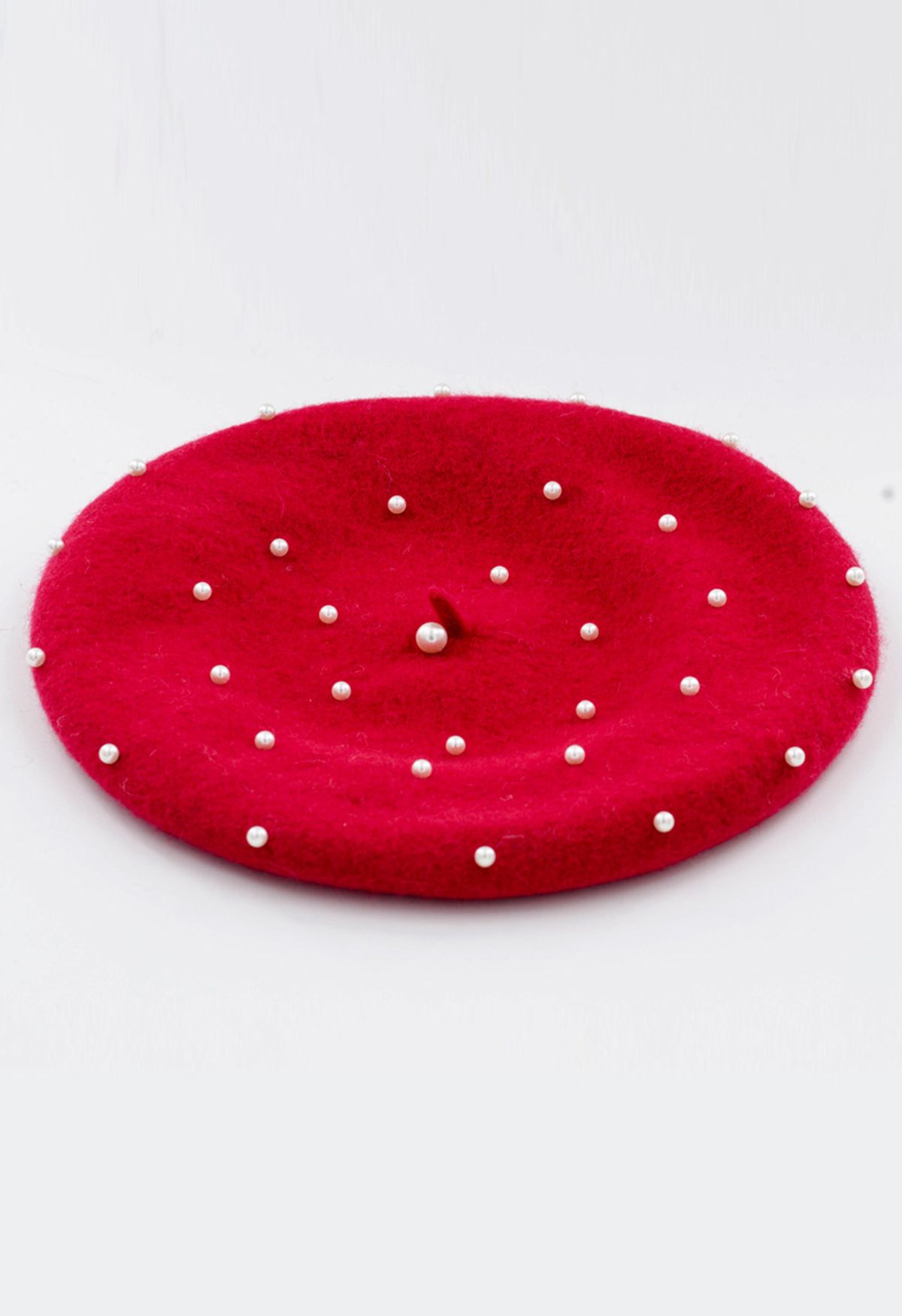 Handmade Pearl Wool Blend Beret Hat in Red