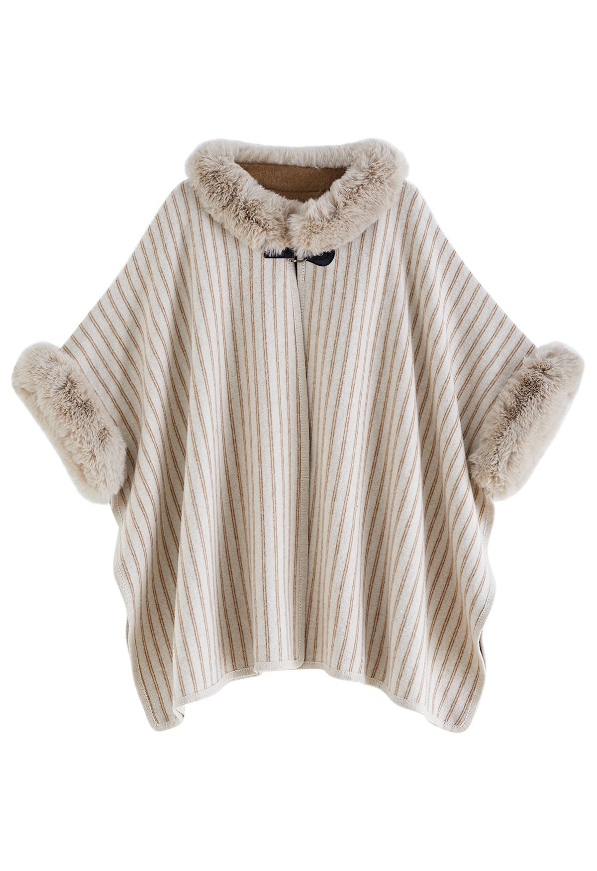 Vertical Striped Faux Fur Poncho