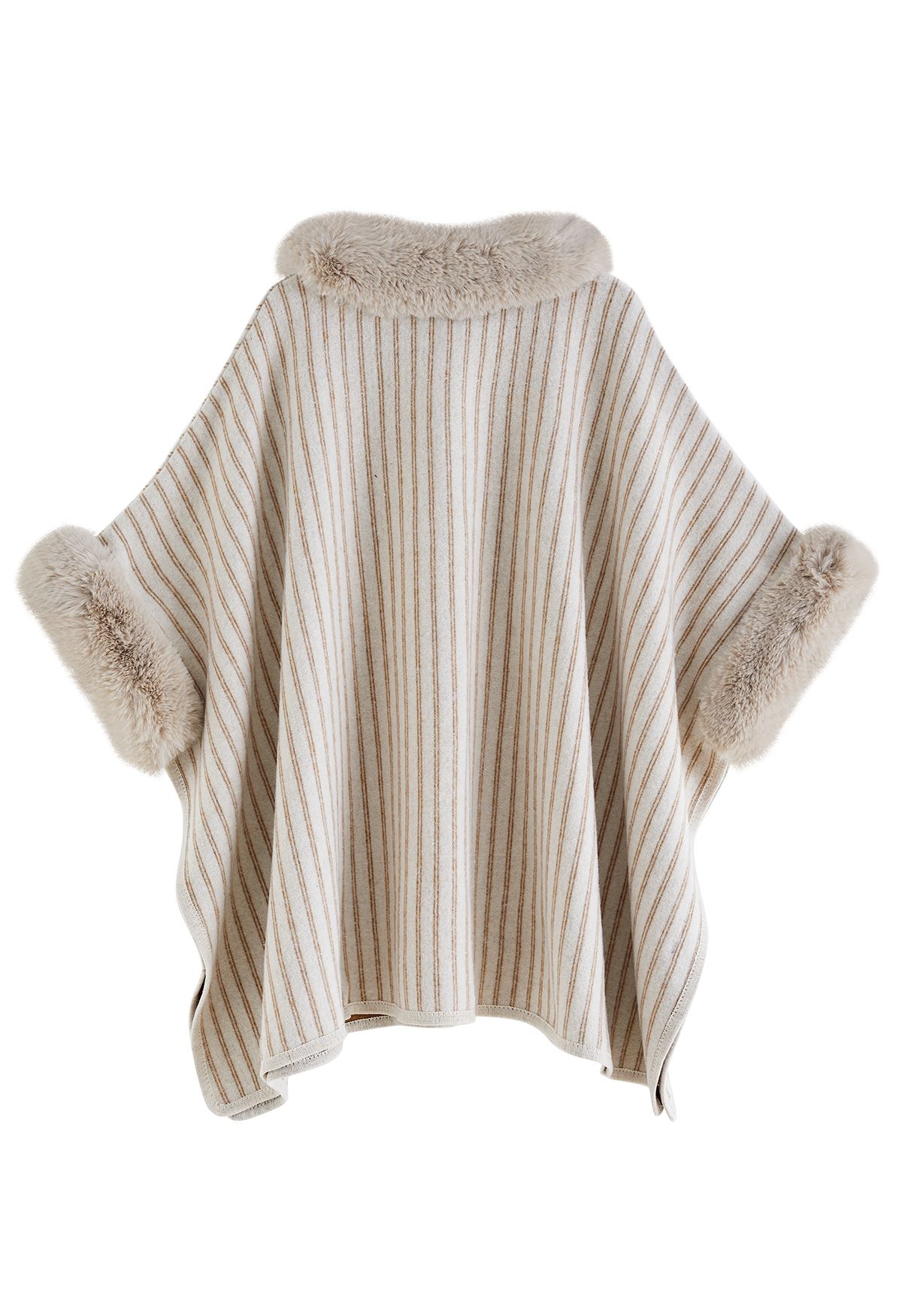 Vertical Striped Faux Fur Poncho