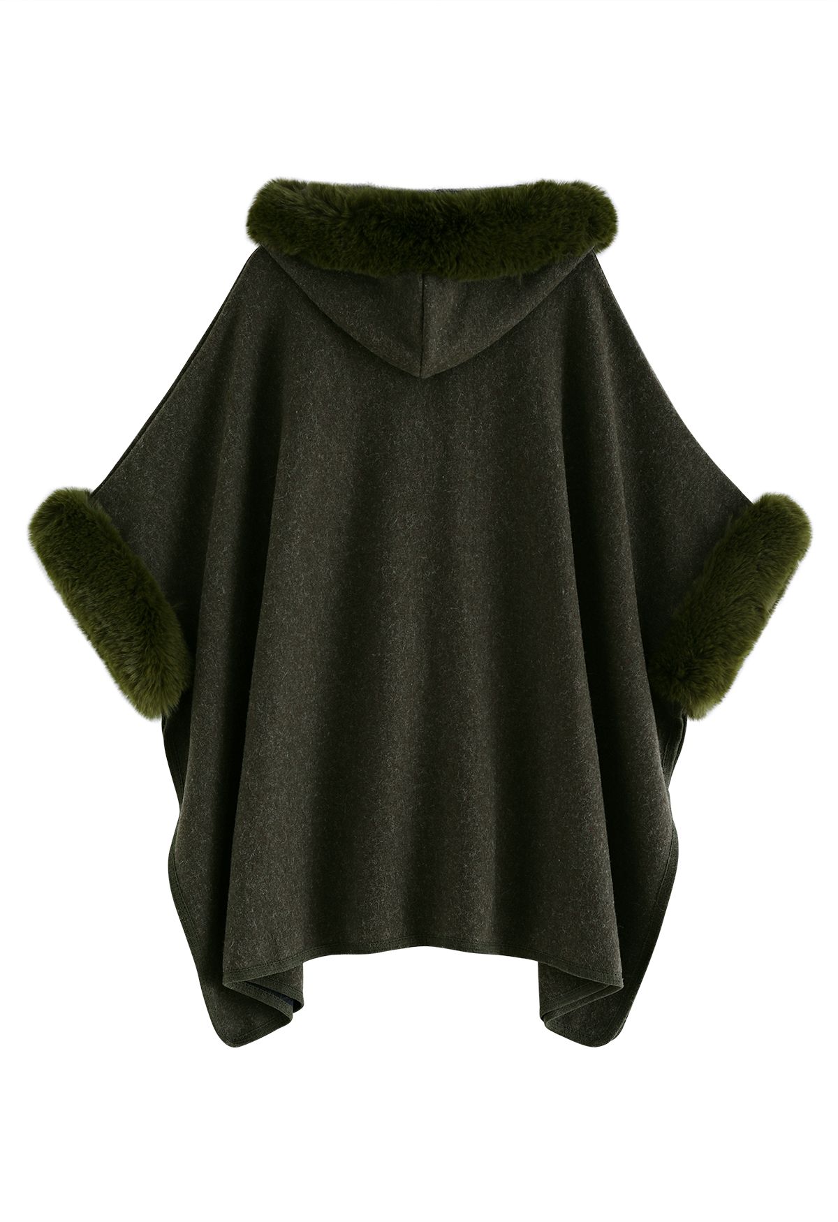 Cozy Faux Fur Hooded Poncho in Dark Green