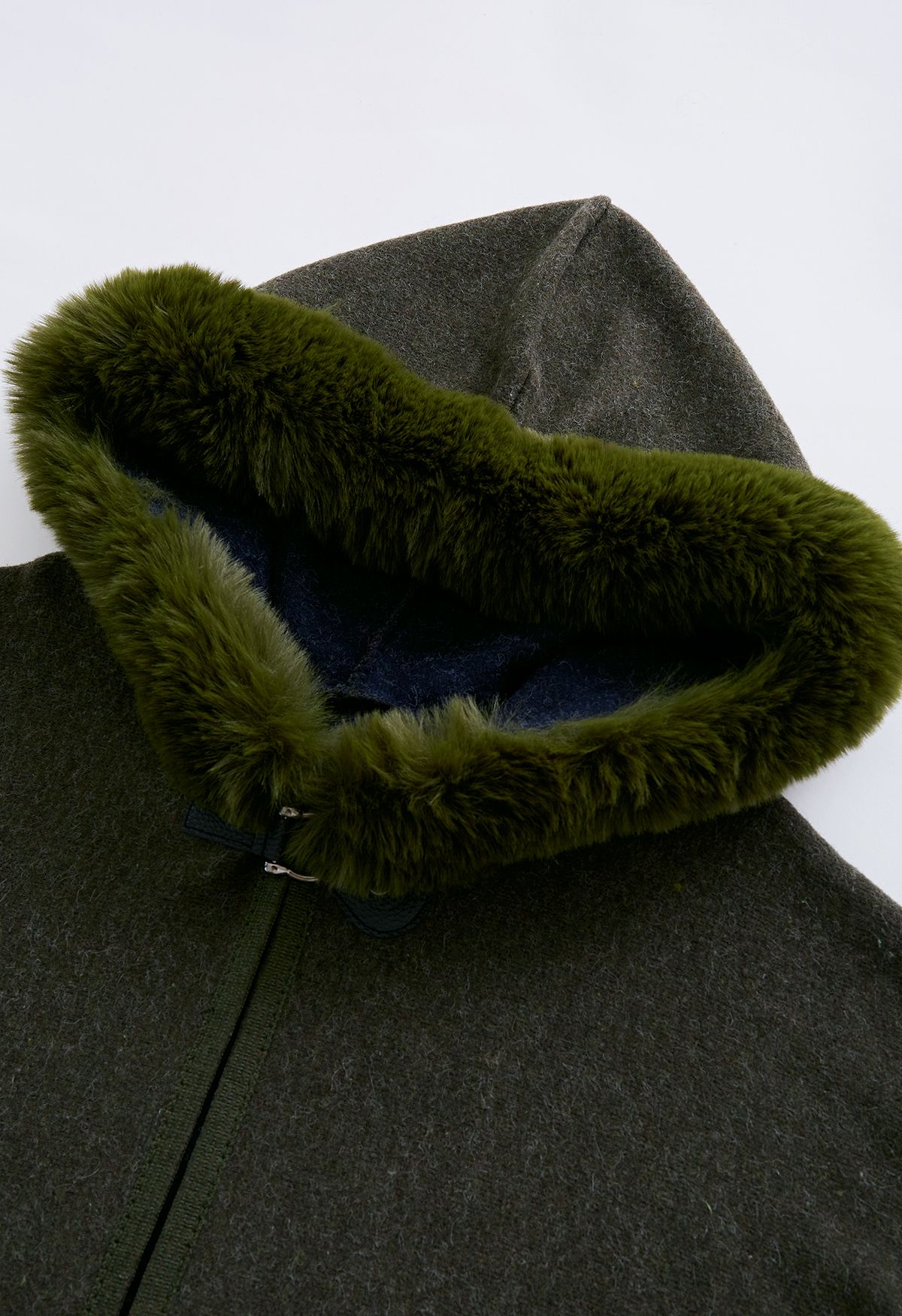 Cozy Faux Fur Hooded Poncho in Dark Green