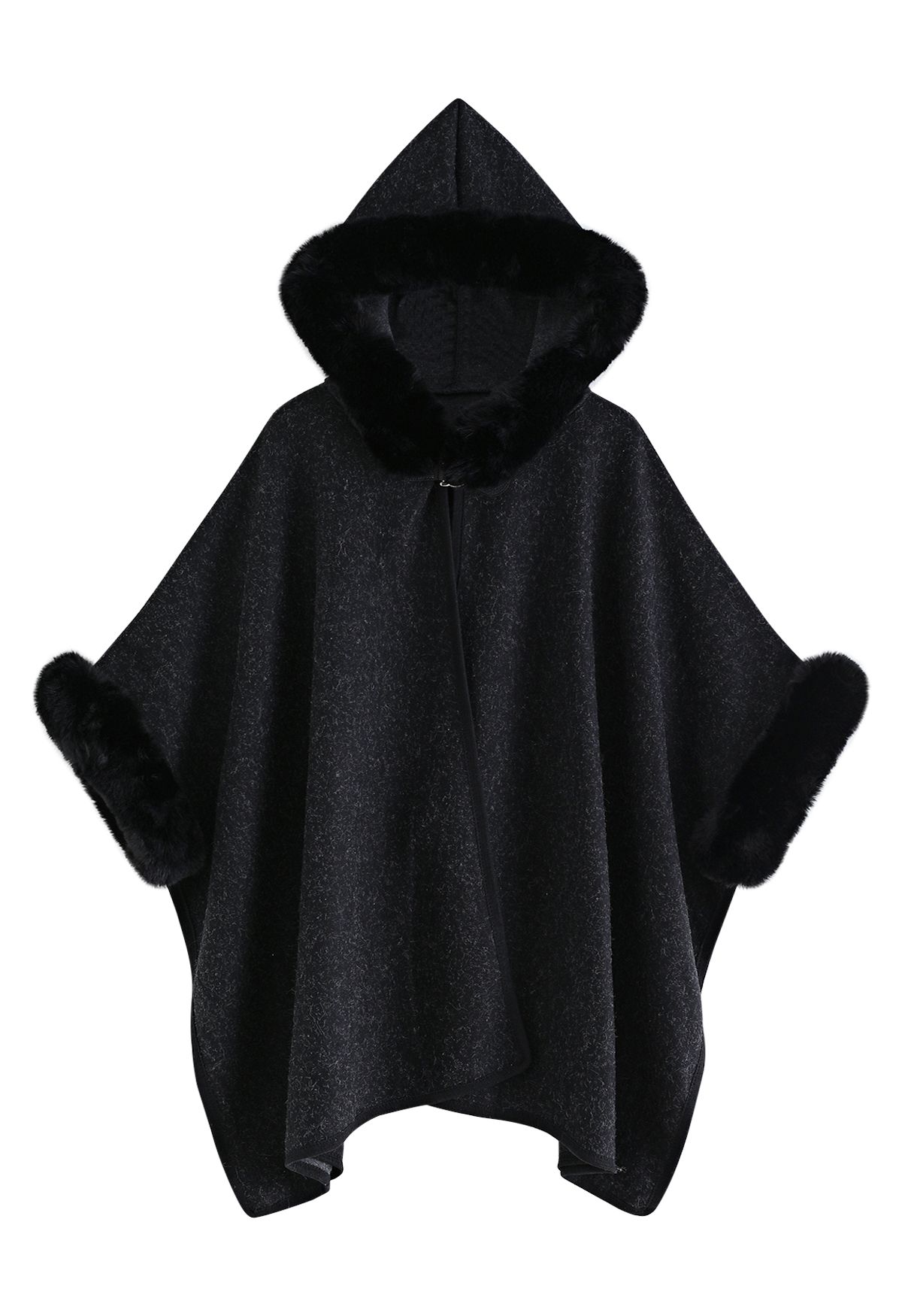 Cozy Faux Fur Hooded Poncho in Black