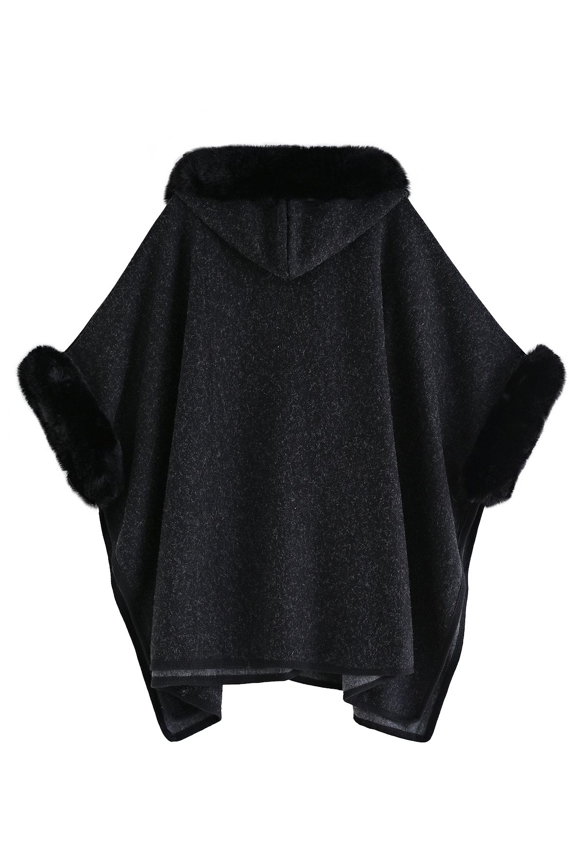 Cozy Faux Fur Hooded Poncho in Black