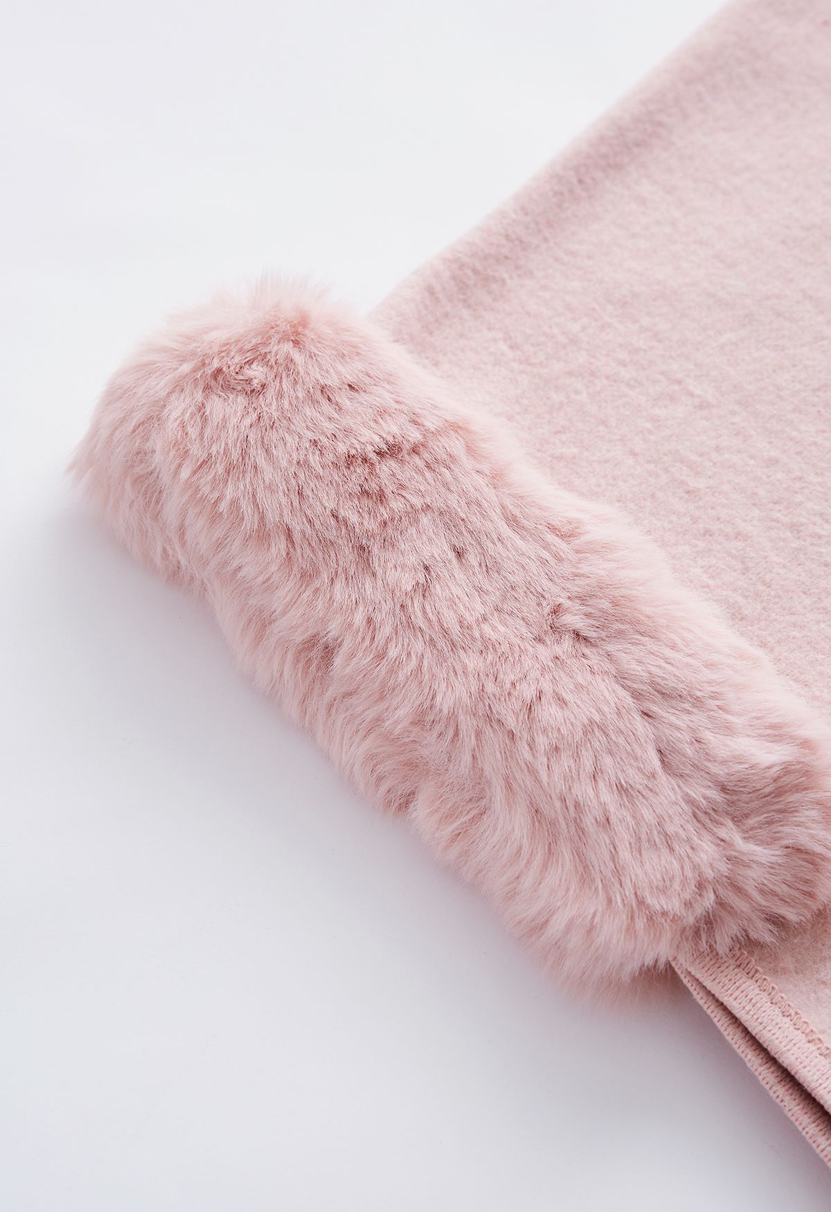 Fringe Faux Fur Hooded Poncho in Pink