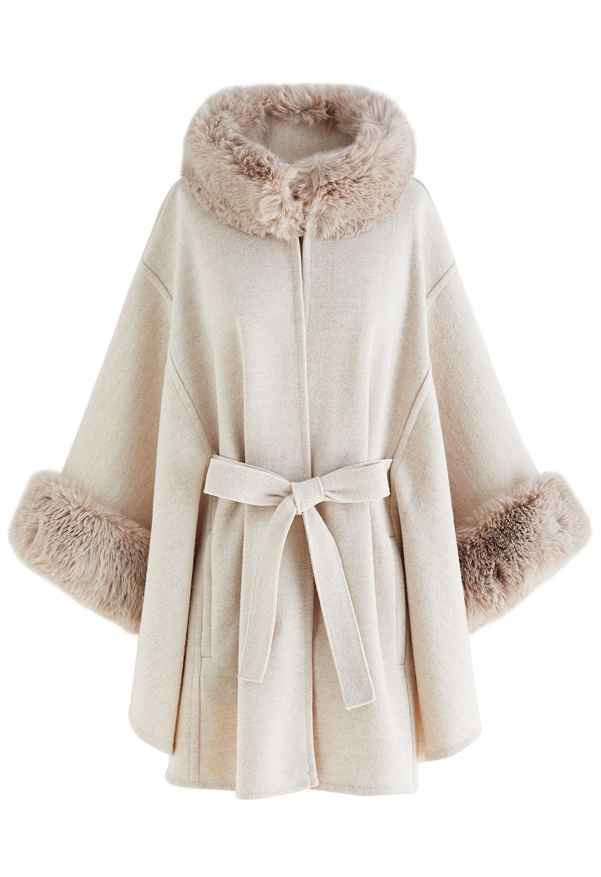 Self-Tie Bowknot Faux Fur Poncho in Oatmeal