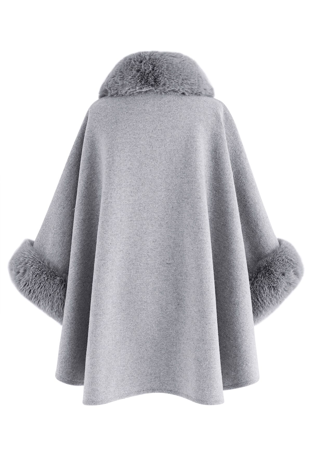 Self-Tie Bowknot Faux Fur Poncho in Grey