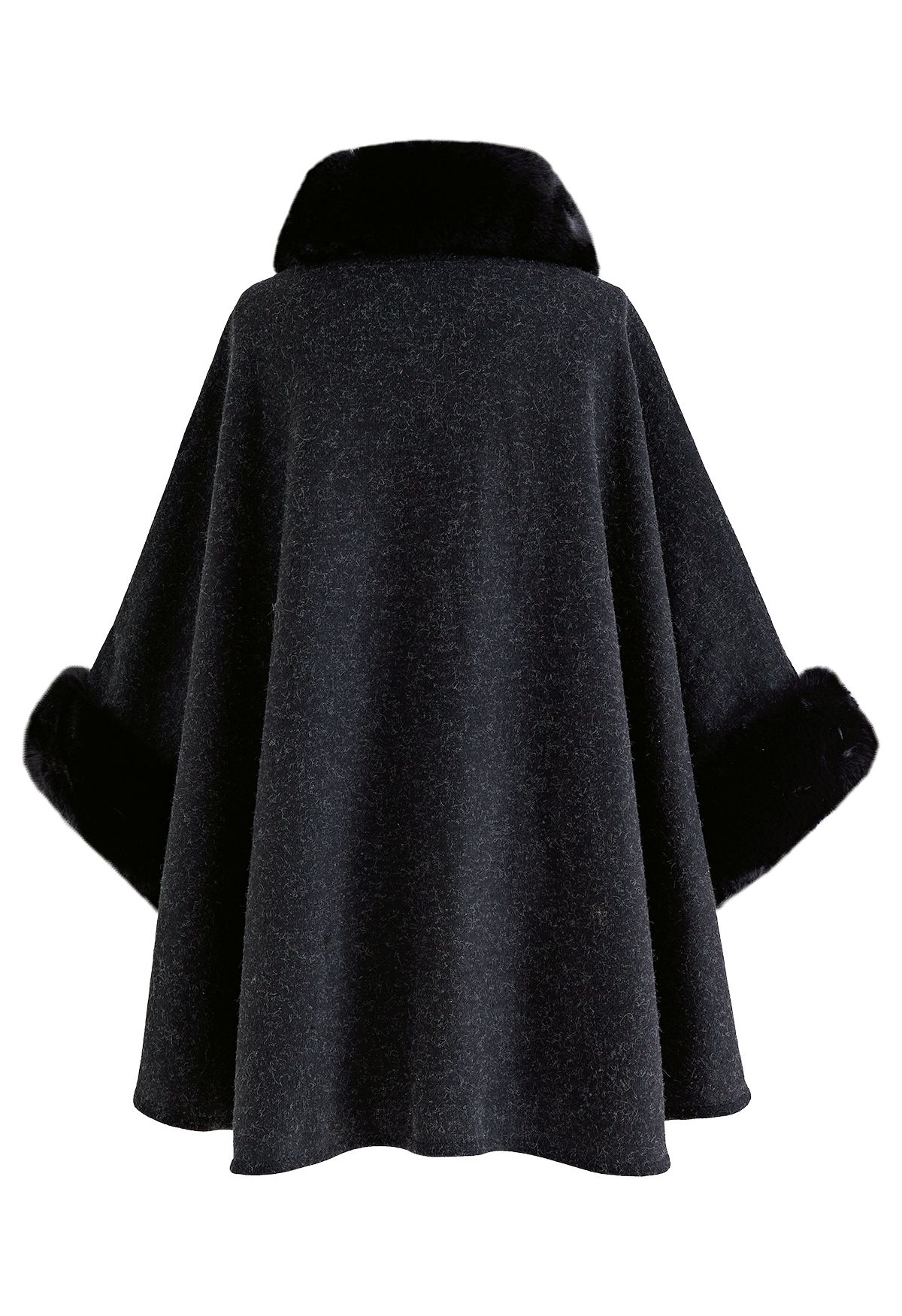 Self-Tie Bowknot Faux Fur Poncho in Black