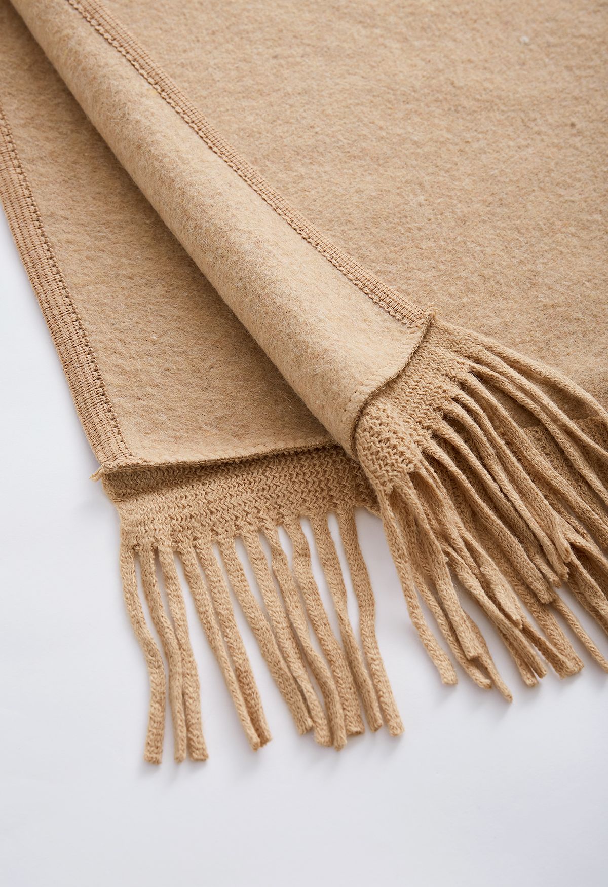 Fringe Faux Fur Hooded Poncho in Tan