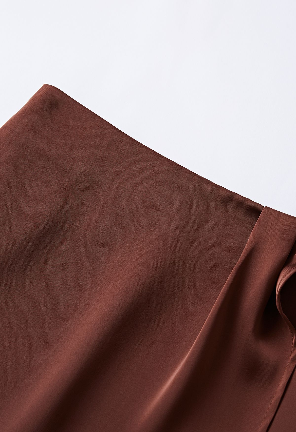 Front Slit Satin Midi Skirt in Burgundy