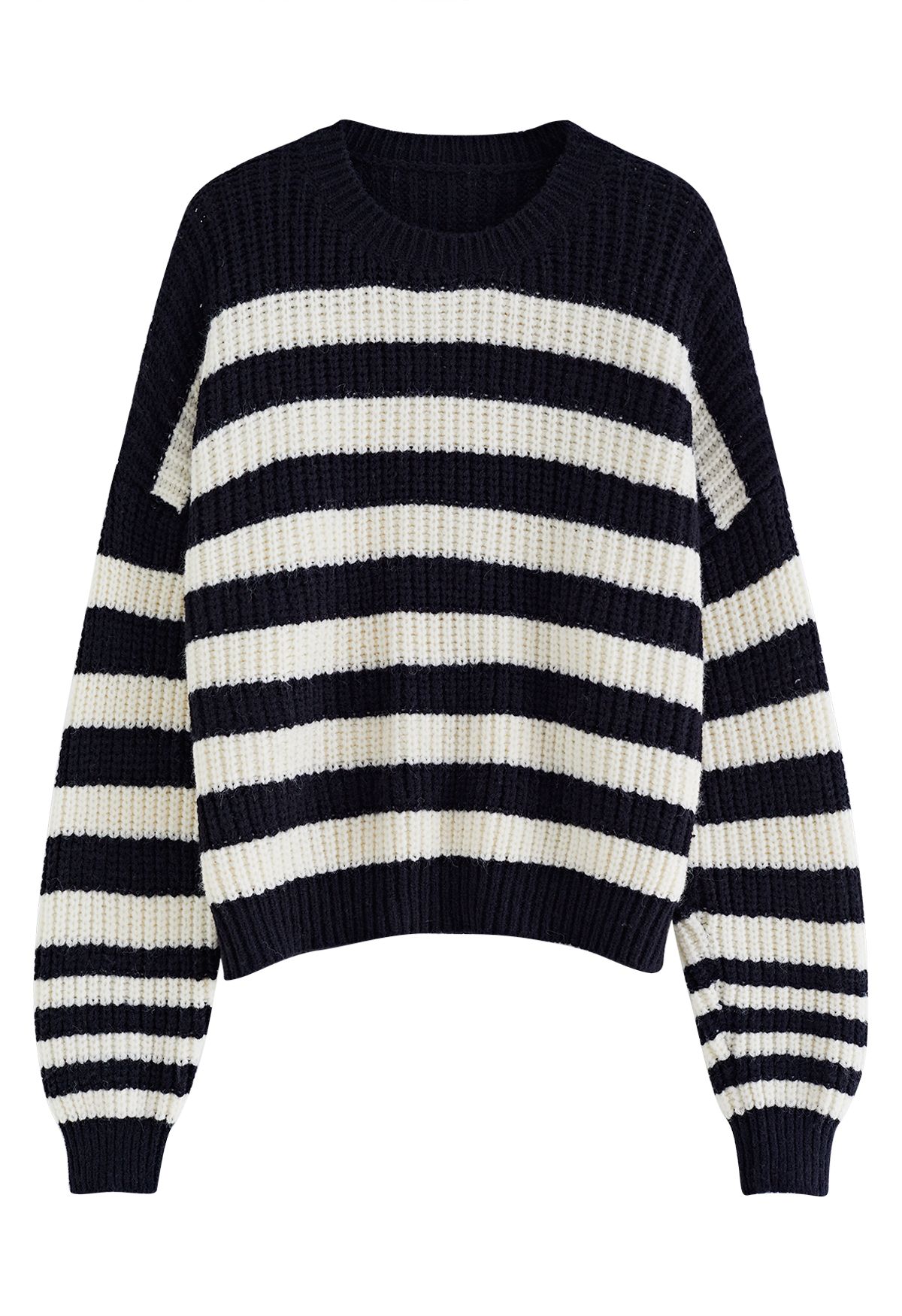 Detachable Scarf Striped Knit Sweater in Black