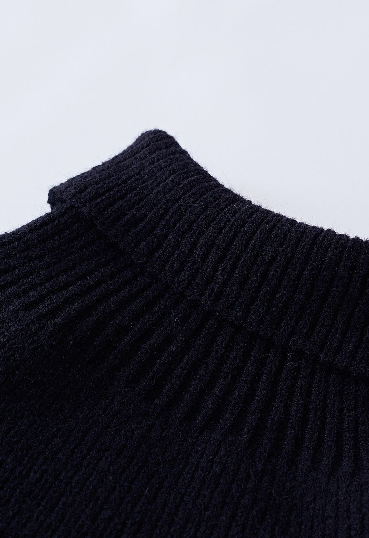 Detachable Scarf Striped Knit Sweater in Black