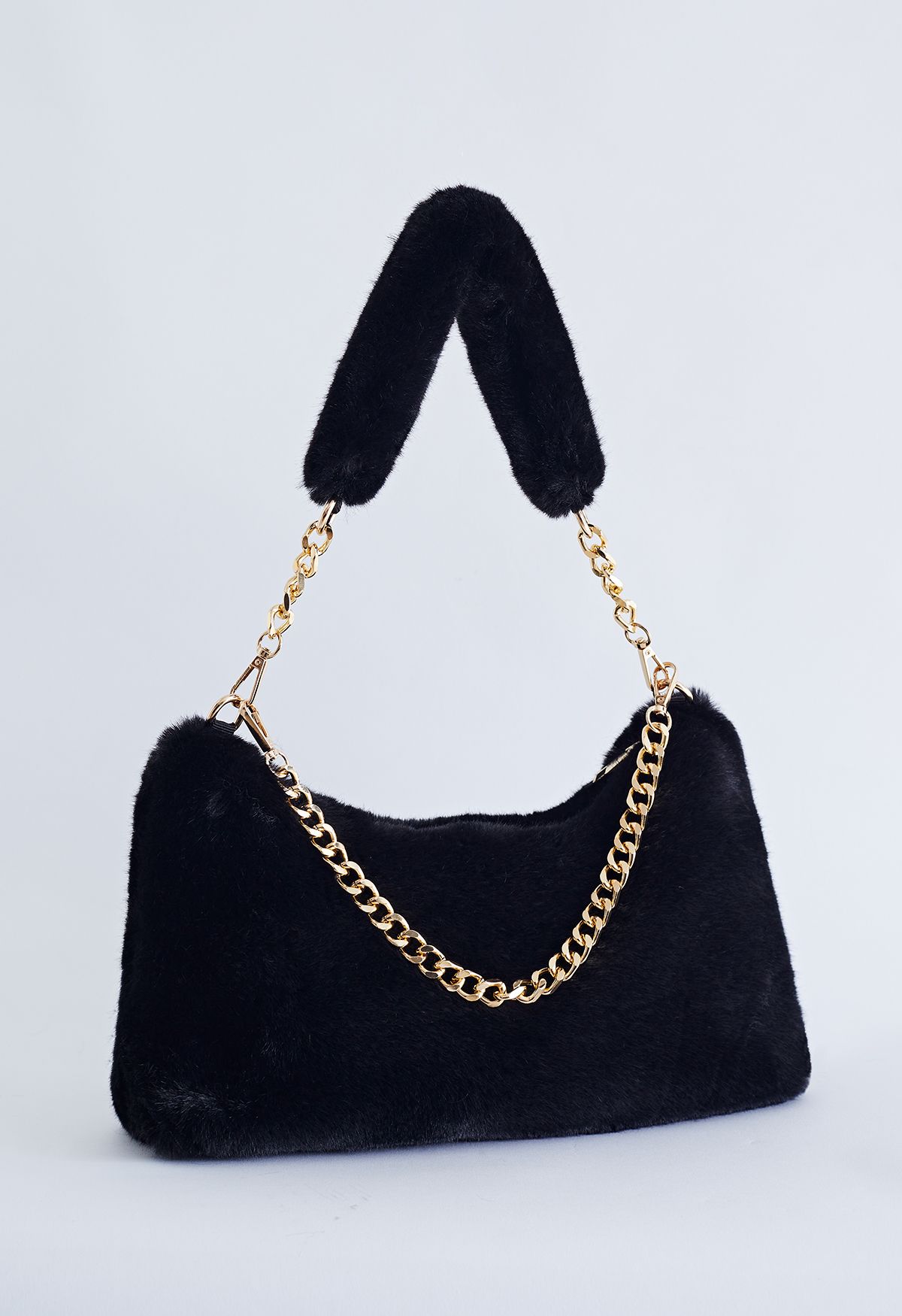 Faux Fur Fuzzy Shoulder Bag in Black