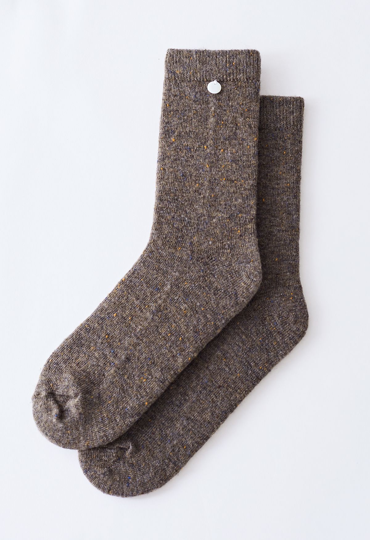 Mix Color Dots Wool-Blend Crew Socks in Taupe