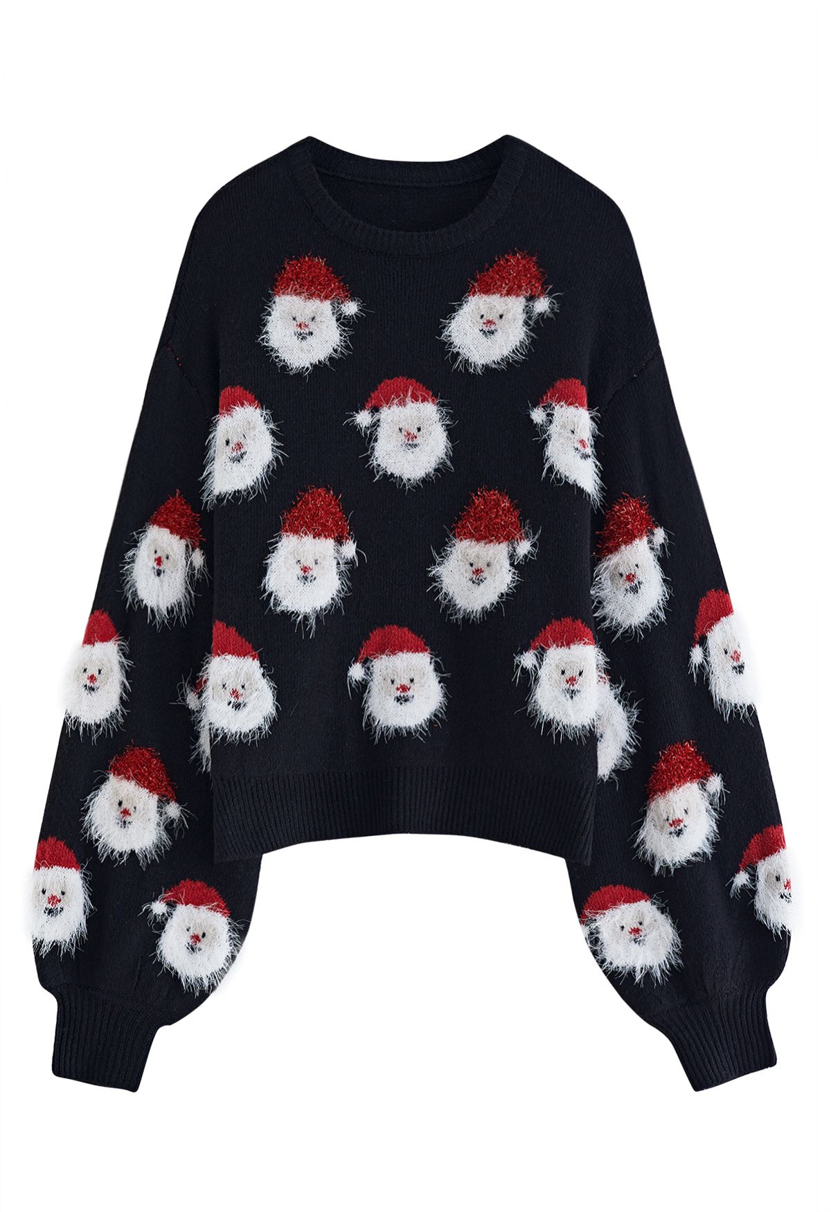 Fuzzy Santa Claus Knit Top in Black