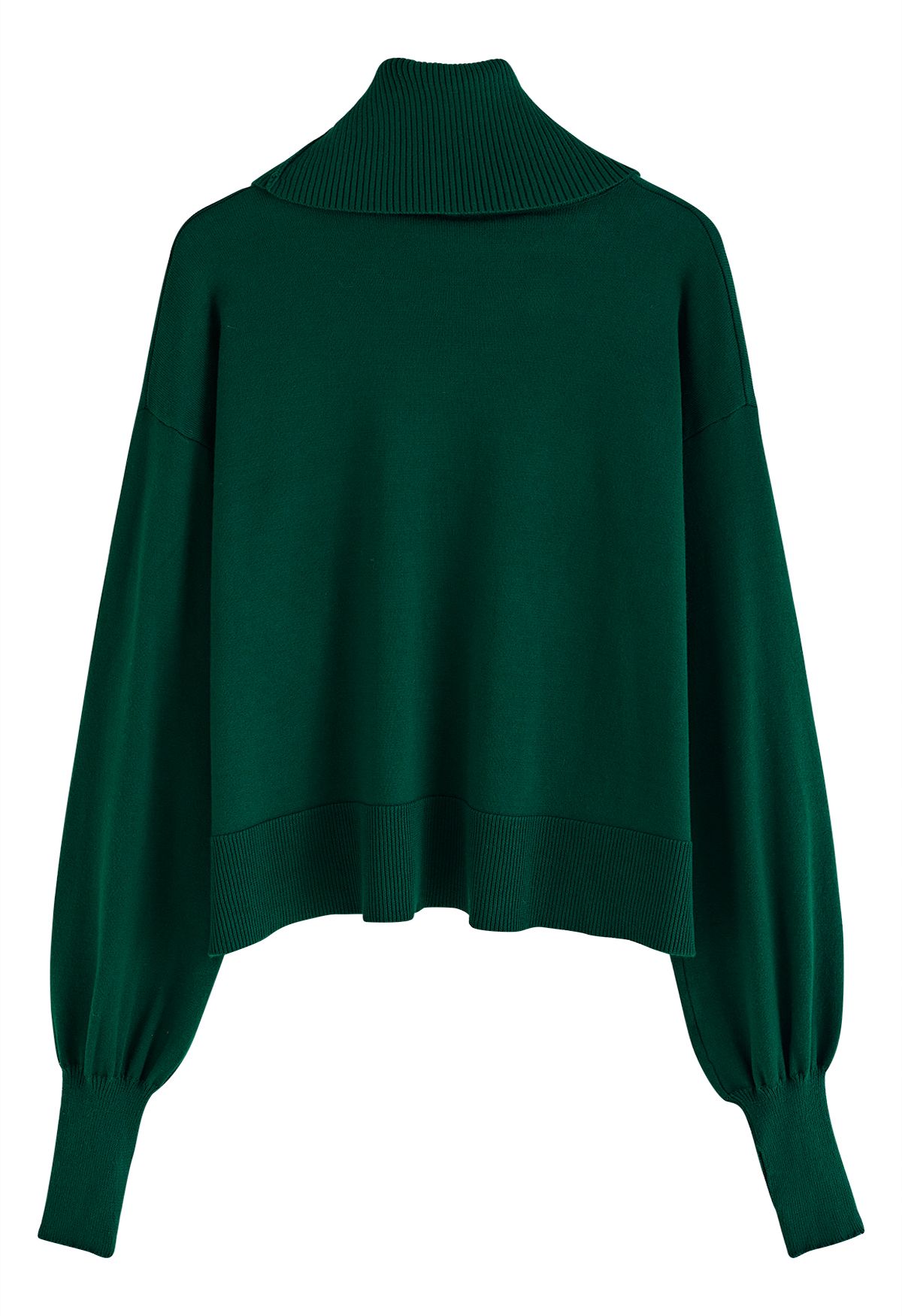 Turtleneck Side Buttons Slouchy Knit Top in Dark Green