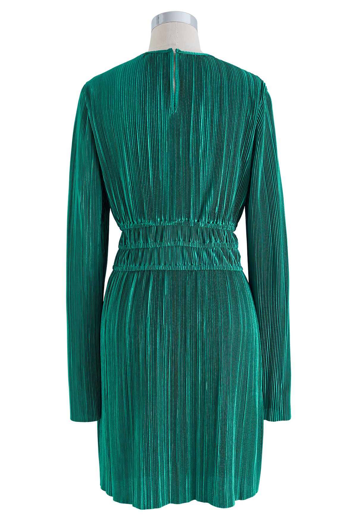 Cutout Raw-Cut Full Plisse Dress in Emerald