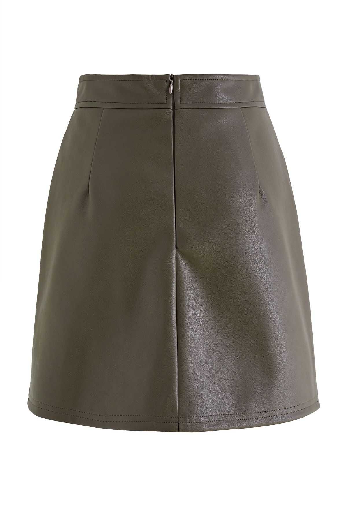 Nifty Faux Leather Flap Mini Bud Skirt in Olive