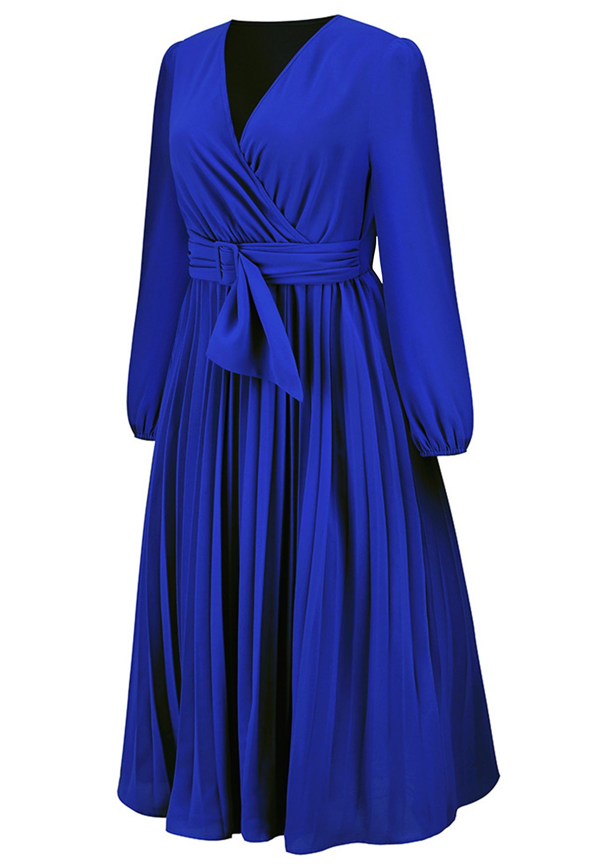 Wrap Front Buckle Belt Dress in Indigo