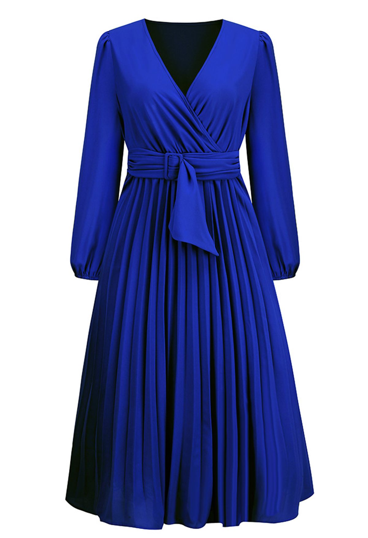 Wrap Front Buckle Belt Dress in Indigo