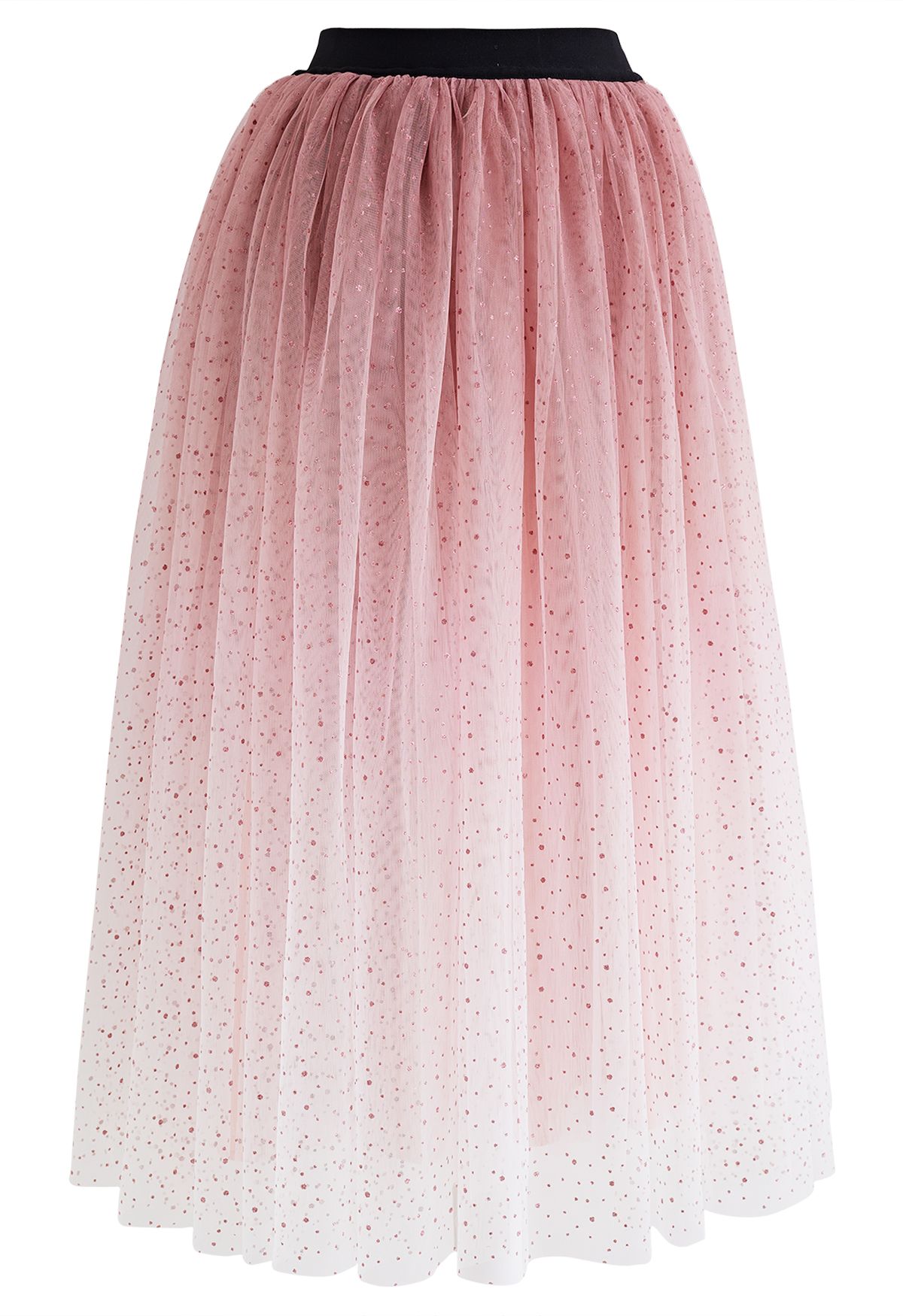 Festive Sparkle Ombre Tulle Midi Skirt in Pink