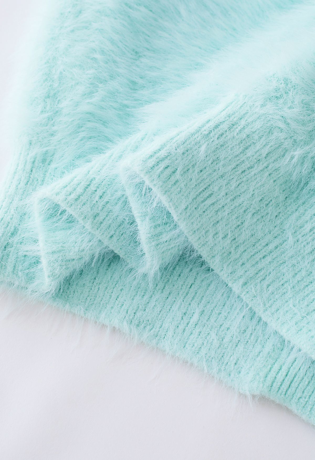 Bowknot Brooch Fuzzy Knit Cardigan in Mint