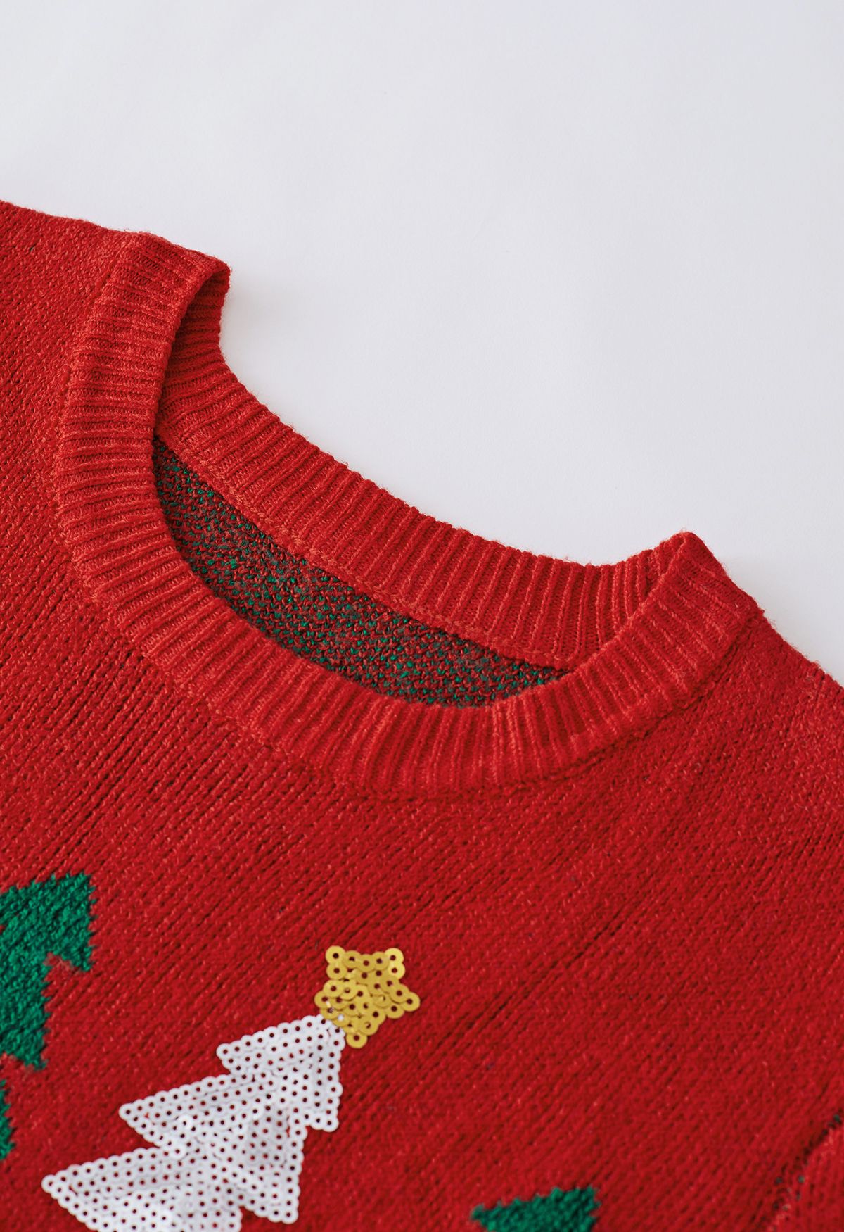 Sequined Christmas Tree Knit Sweater in Red