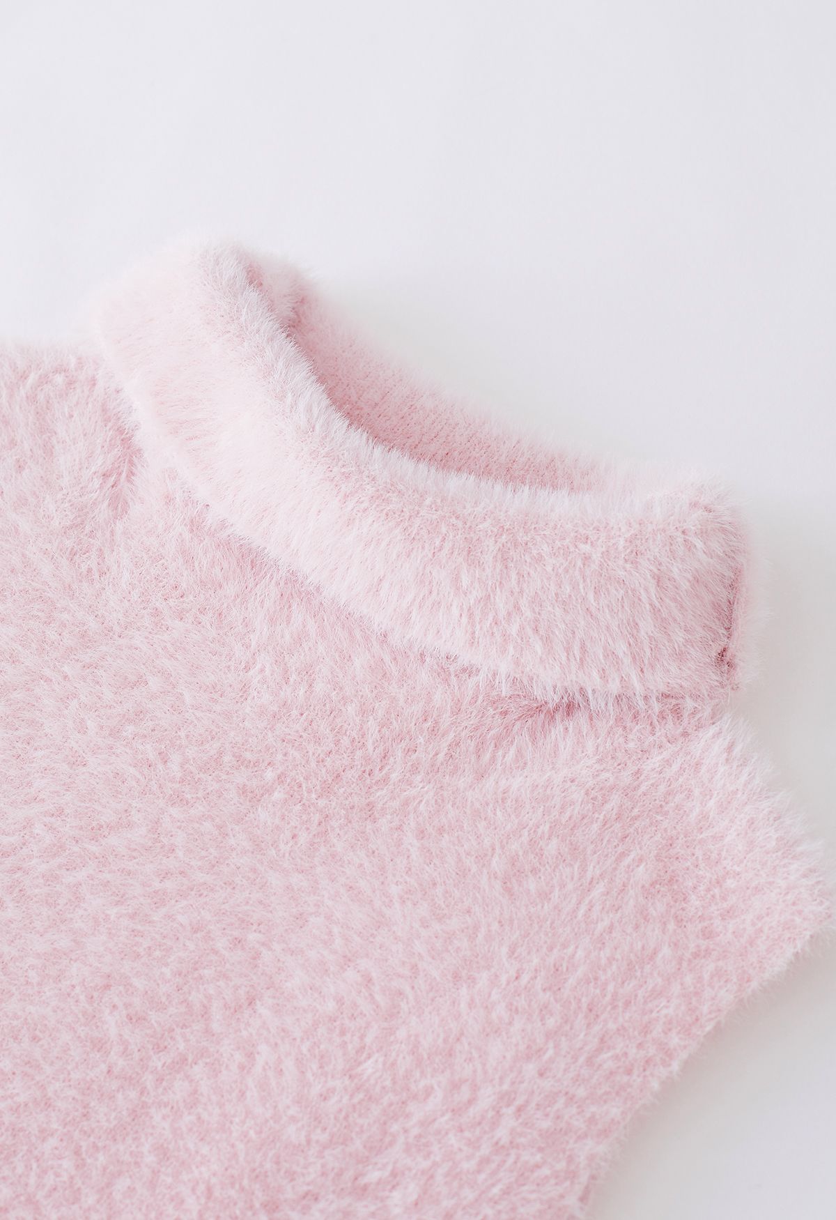 High Neck Fuzzy Knit Tank Top in Pink