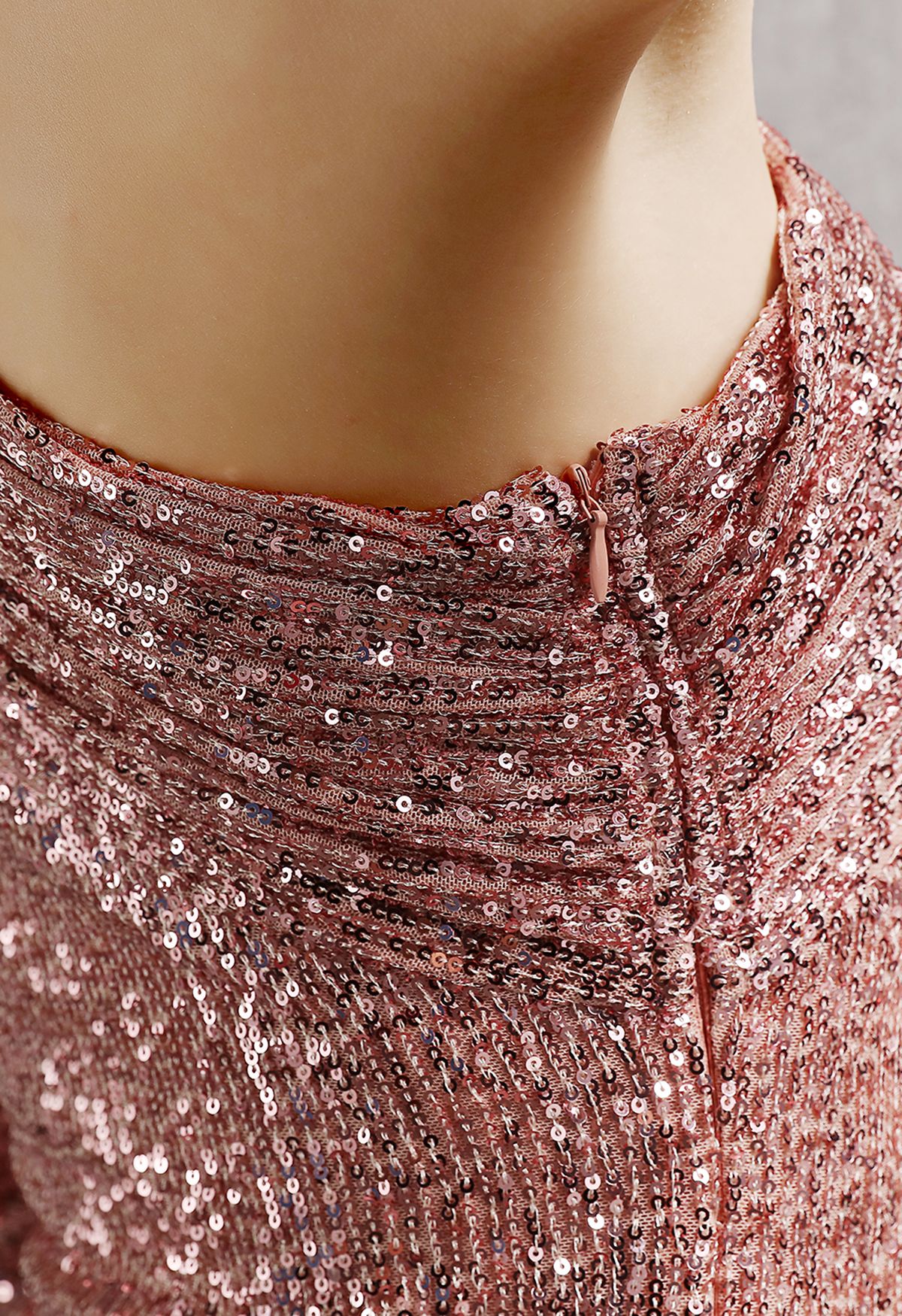 Slanted Shoulder Full Sequins Cocktail Dress in Pink