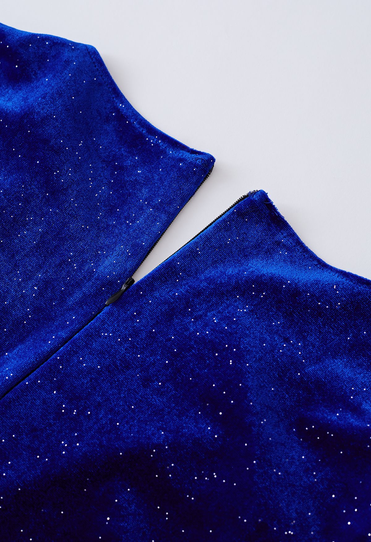 Glittery Velvet Wrap Midi Dress in Blue