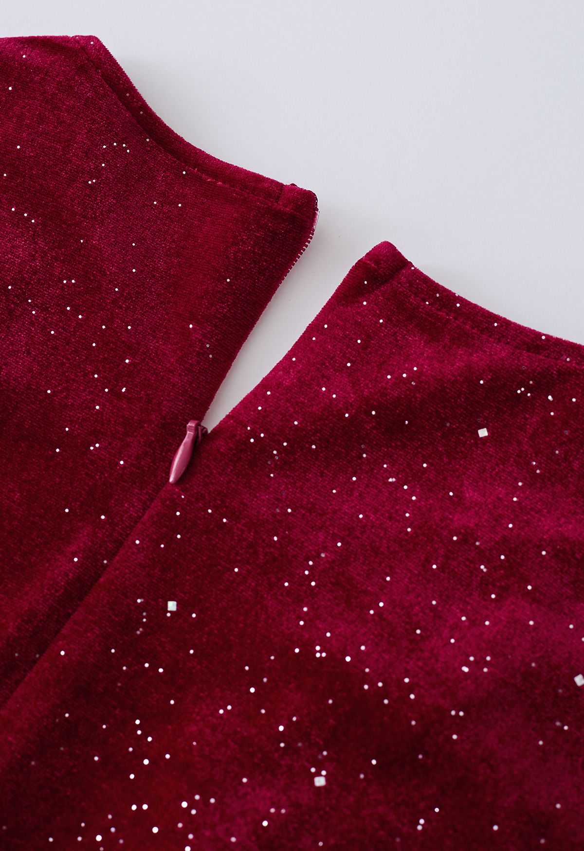 Glittery Velvet Wrap Midi Dress in Burgundy