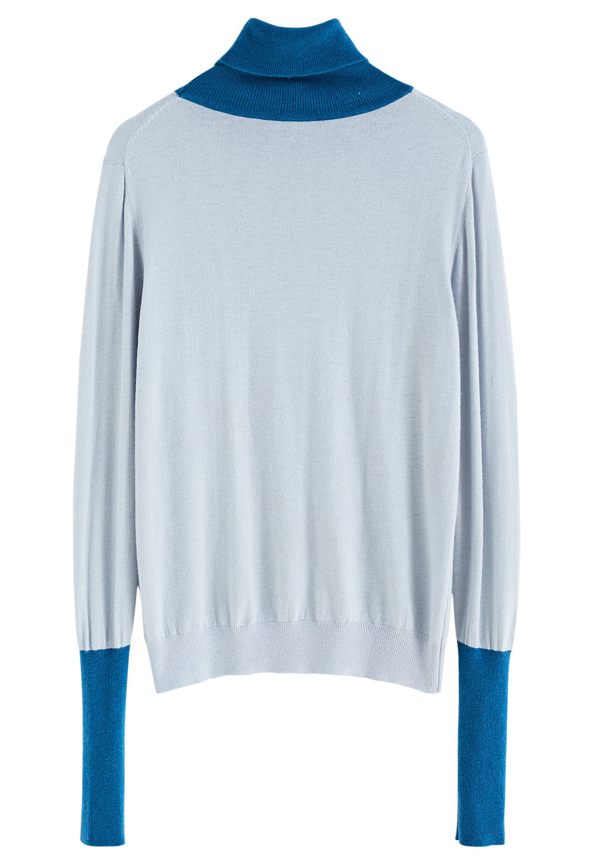 Color Blocked Turtleneck Knit Top in Baby Blue