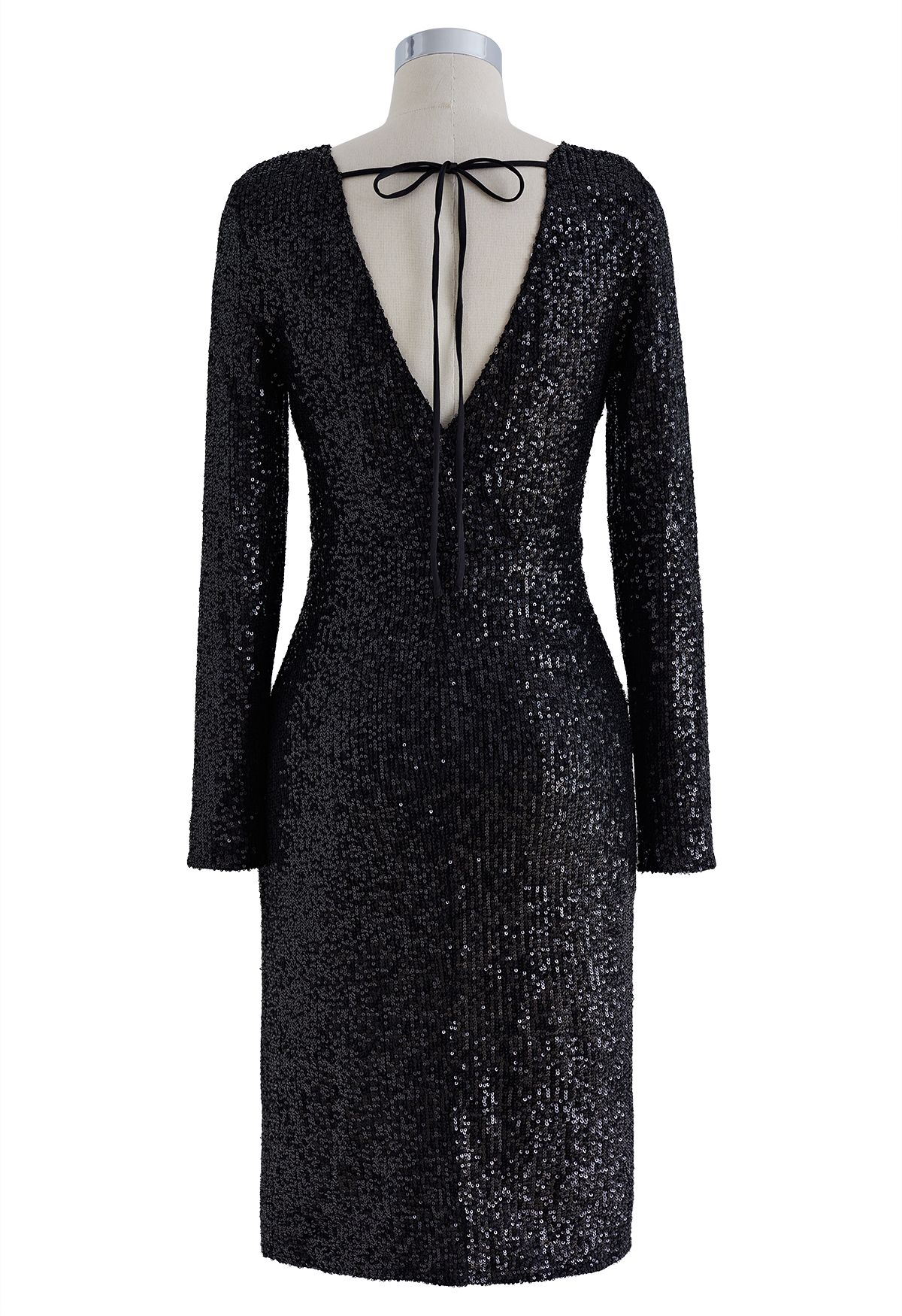 Sparkle Sequin Tie Back Cocktail Dress in Black