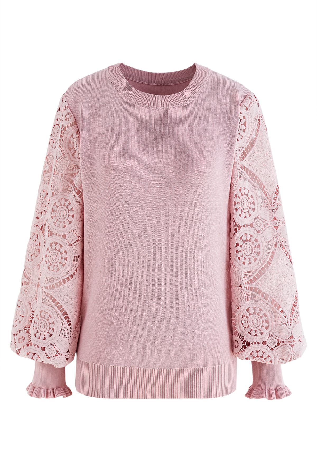 Floral Crochet Sleeve Knit Top in Pink