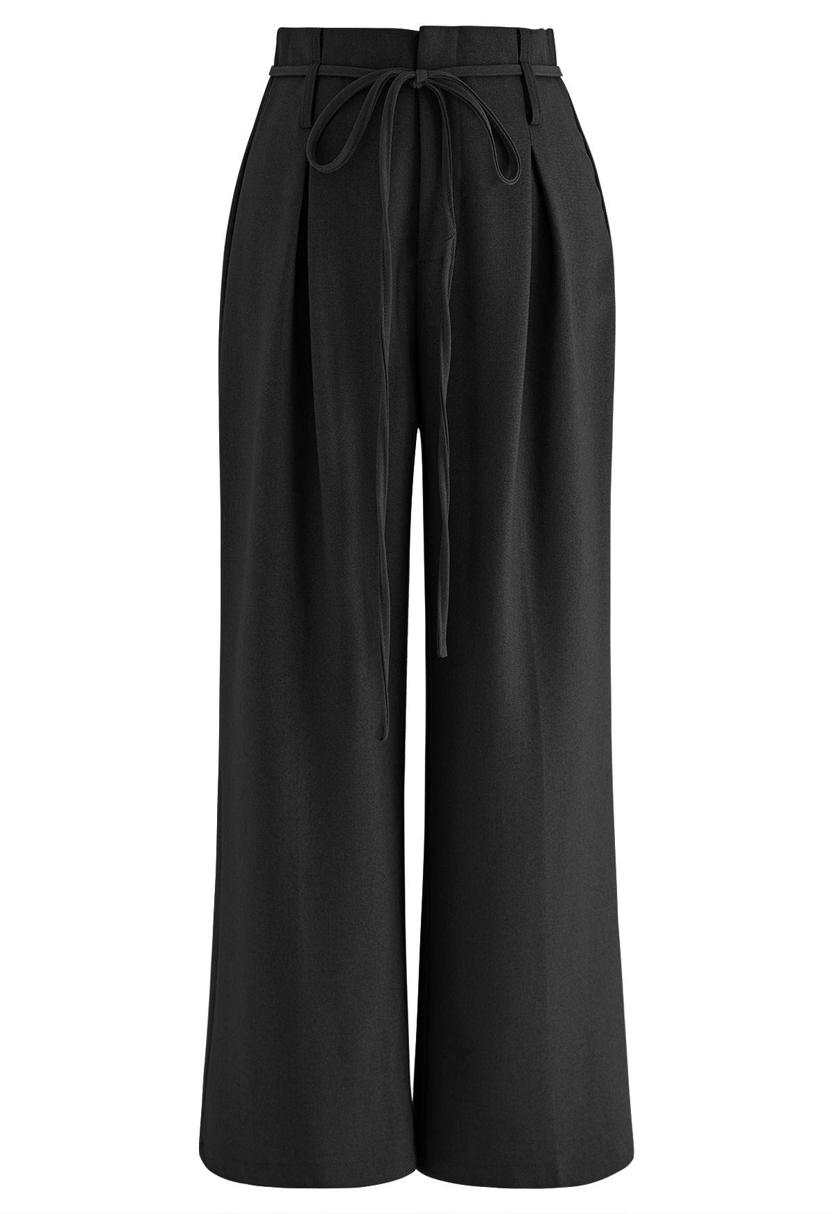 Tie Waist Wide-Leg Pants in Black