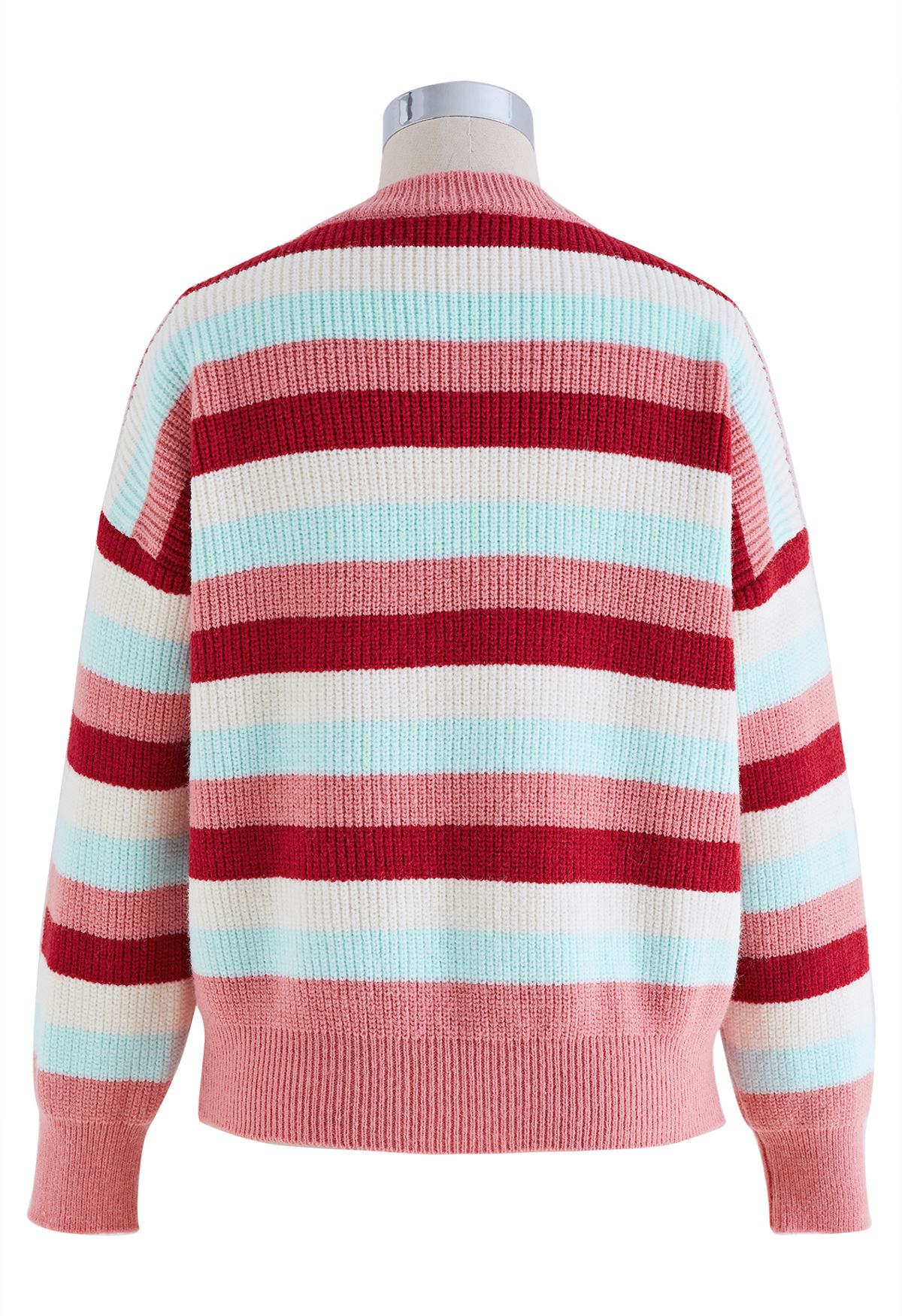 Multicolor Stripes Heart Button Cardigan