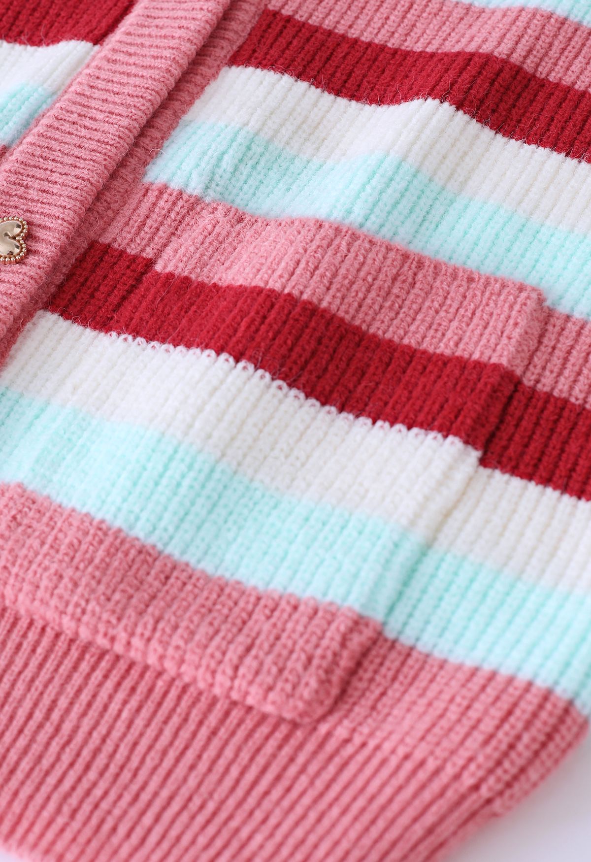 Multicolor Stripes Heart Button Cardigan